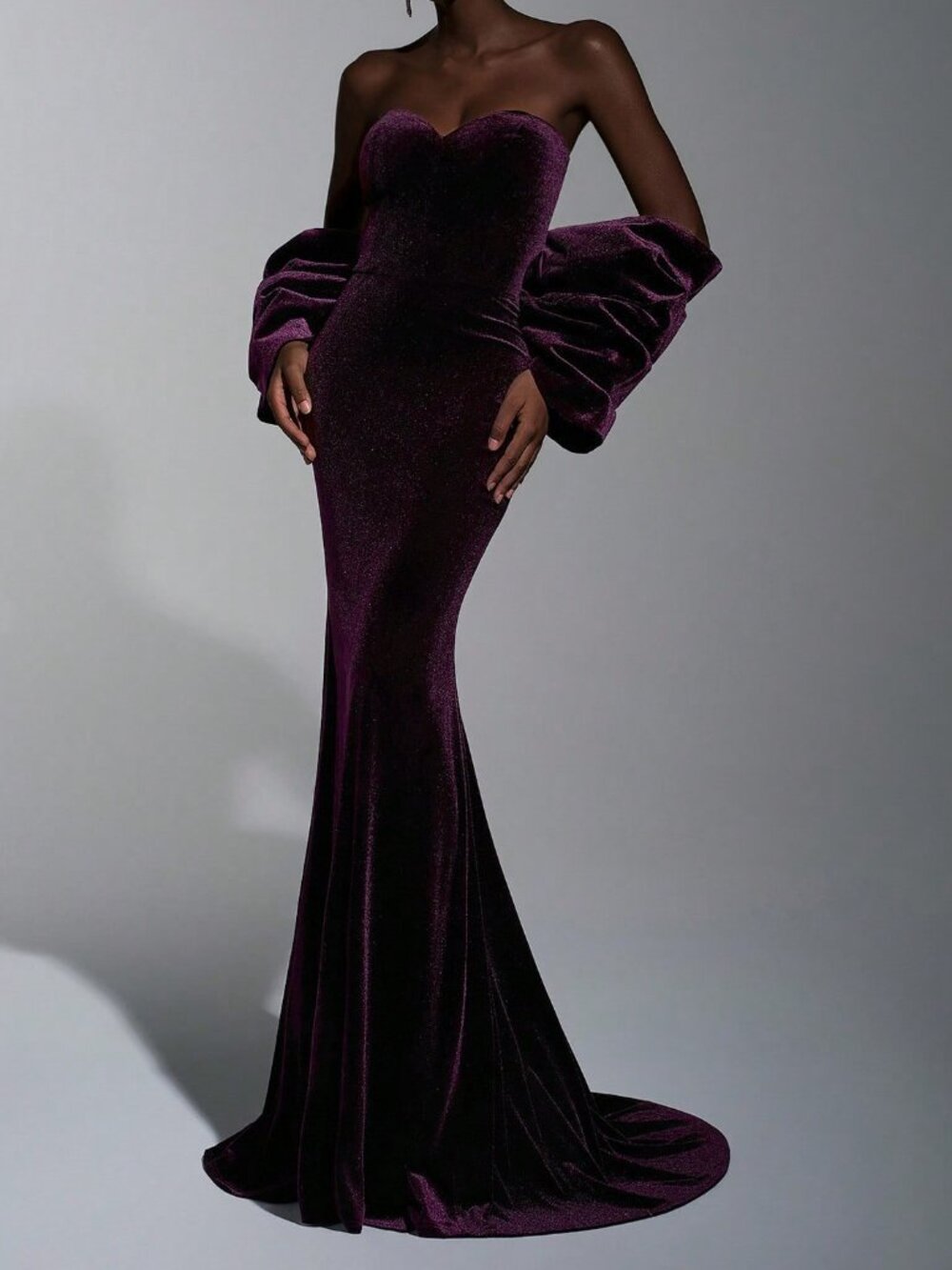 Burgundy Elegant Women's Velvet Formal Gala Dress